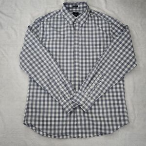 J. CREW Men's Classic Fit Gingham Long Sleeve Button Down Shirt Grey White Large